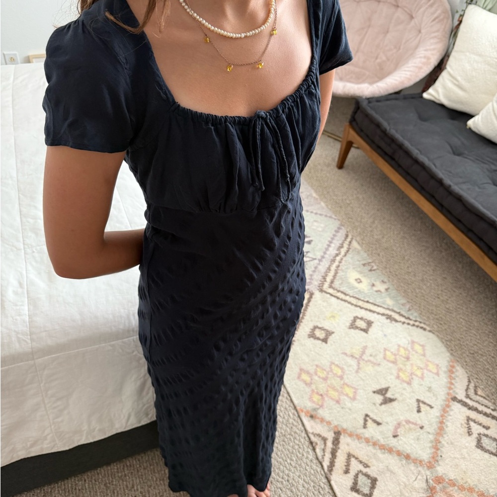 Free People Navy Blue Open Back Dress with Ruched Neckline - Size S